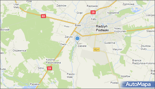 mapa Zabiele, Zabiele gmina Radzyń Podlaski na mapie Targeo